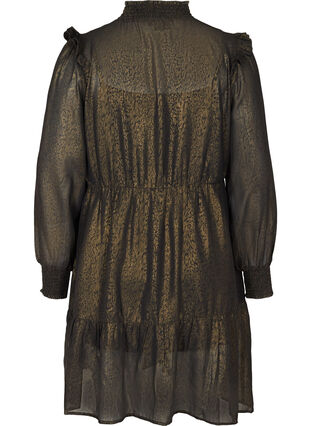 Long-sleeved dress with smocking and ruffles, Black w. Gold, Packshot image number 1