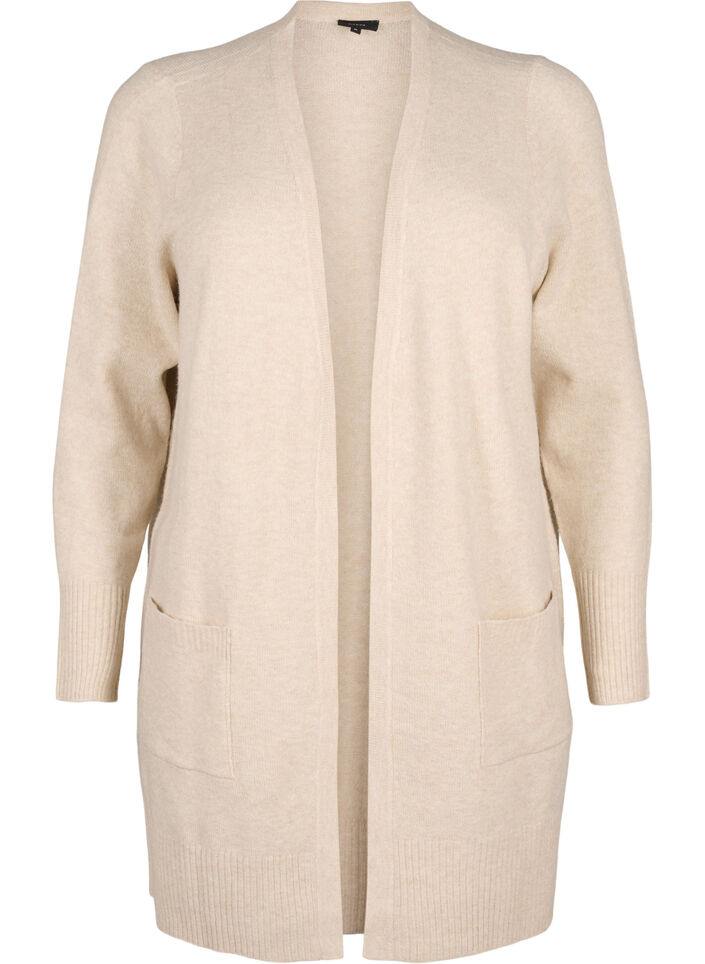 Ribbed Knit Cardigan with Pockets, Beige, Packshot image number 0