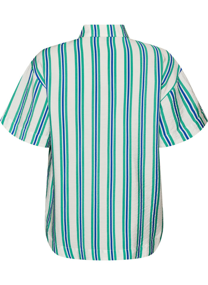 Striped viscose shirt with short sleeves, Vanilla, Packshot image number 1