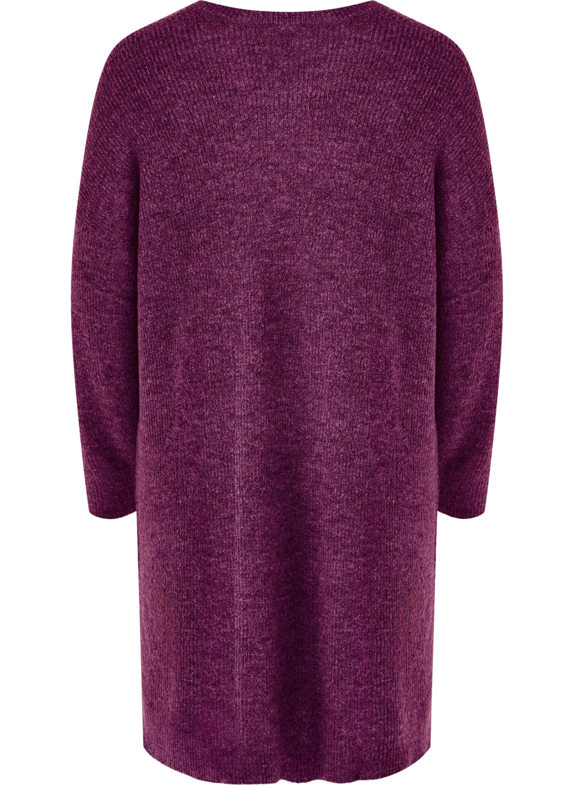 Zizzifashion Long sleeved rib knit dress, Potent Purple Mel., Packshot image number 1