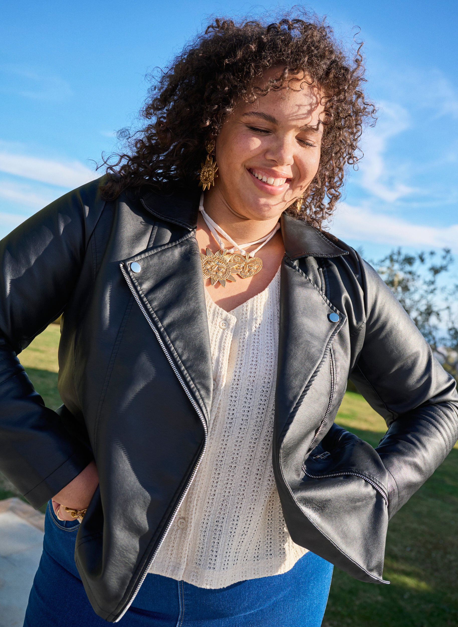 Zizzifashion biker jacket in imitated leather, Black, Image image number 0