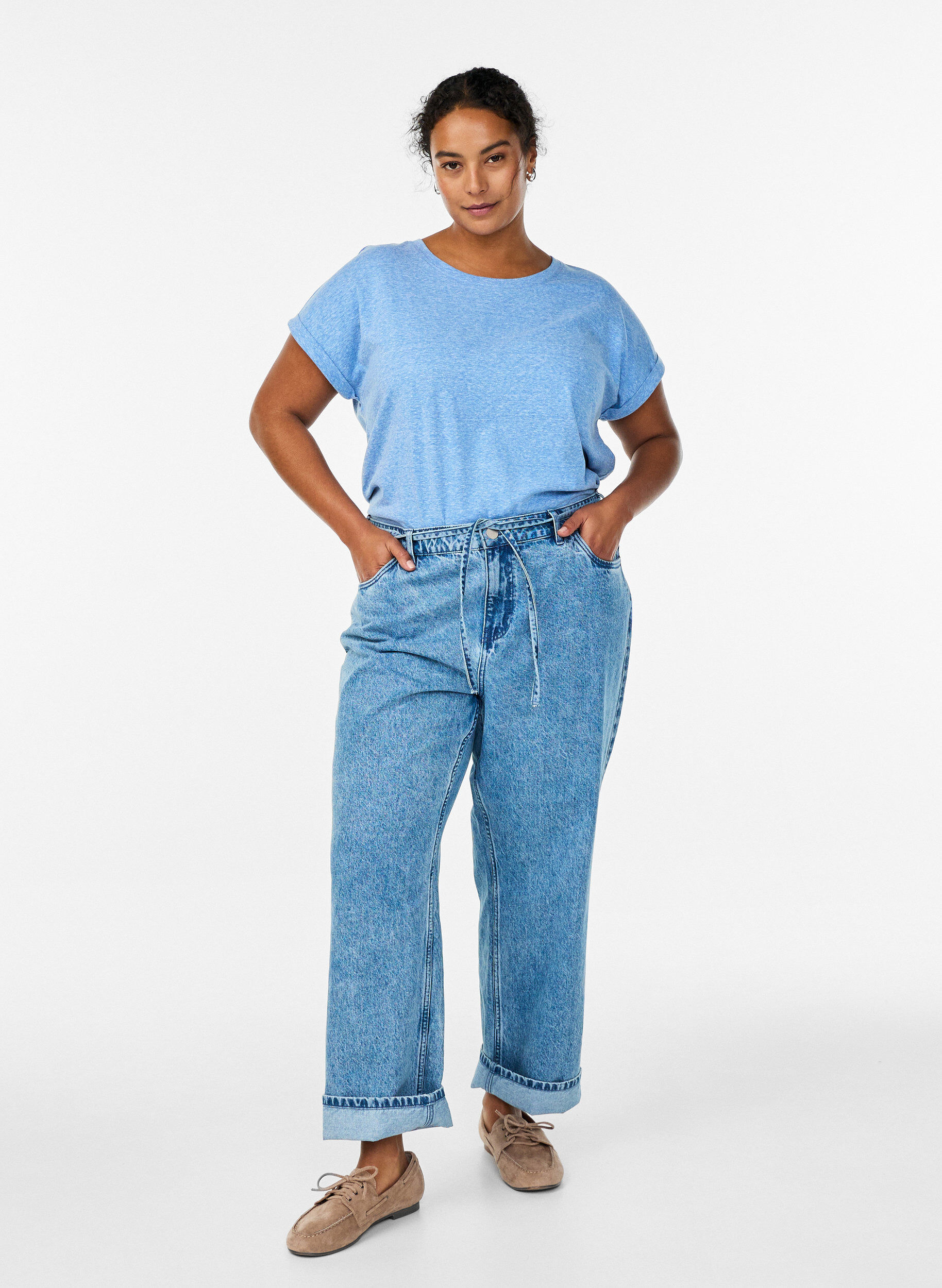 Zizzifashion Melange t-shirt with short sleeves, Blue, Model image number 1