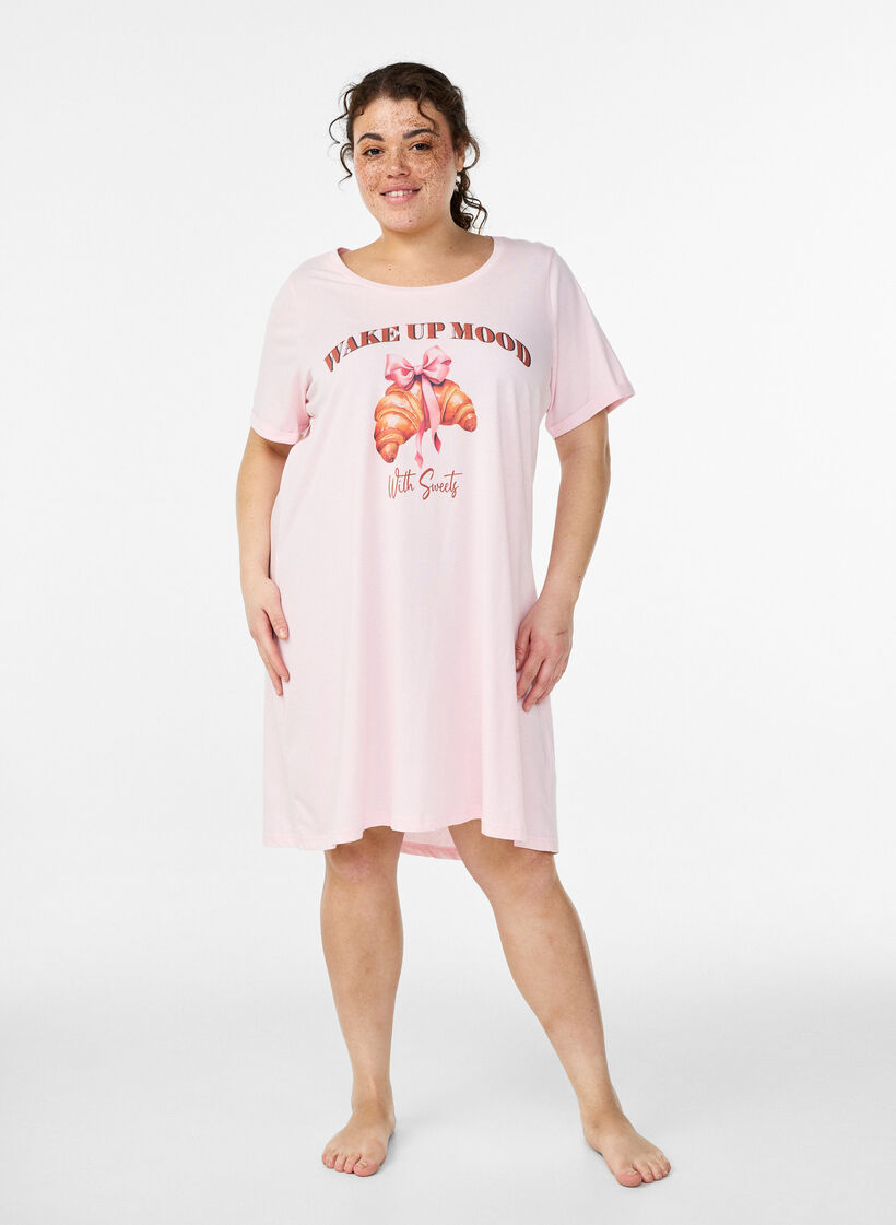Short-sleeved nightgown in organic cotton, Pink, Model image number 0