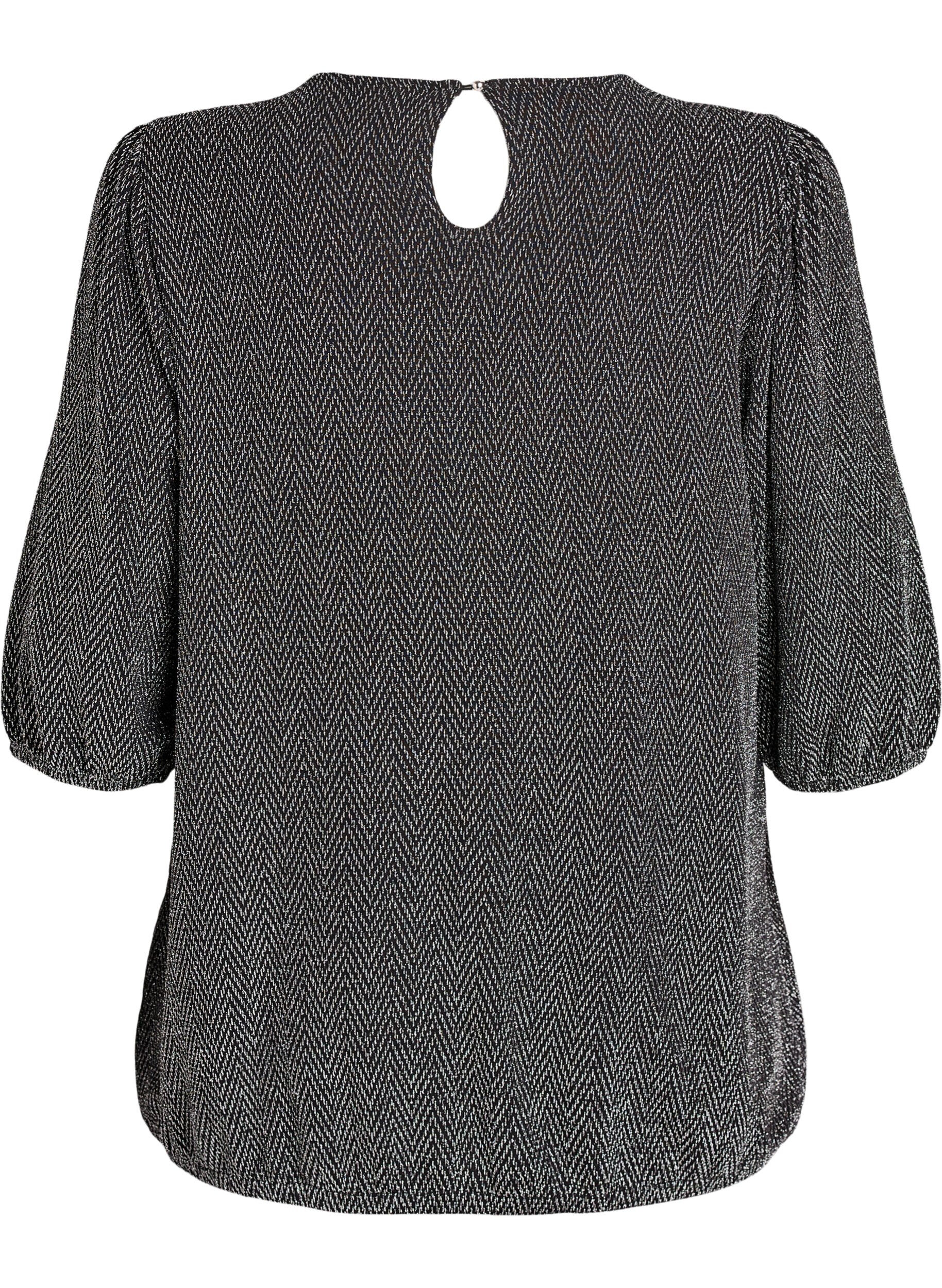 Zizzifashion Blouse with glitter pattern and 3/4 sleeves, Black, Packshot image number 1