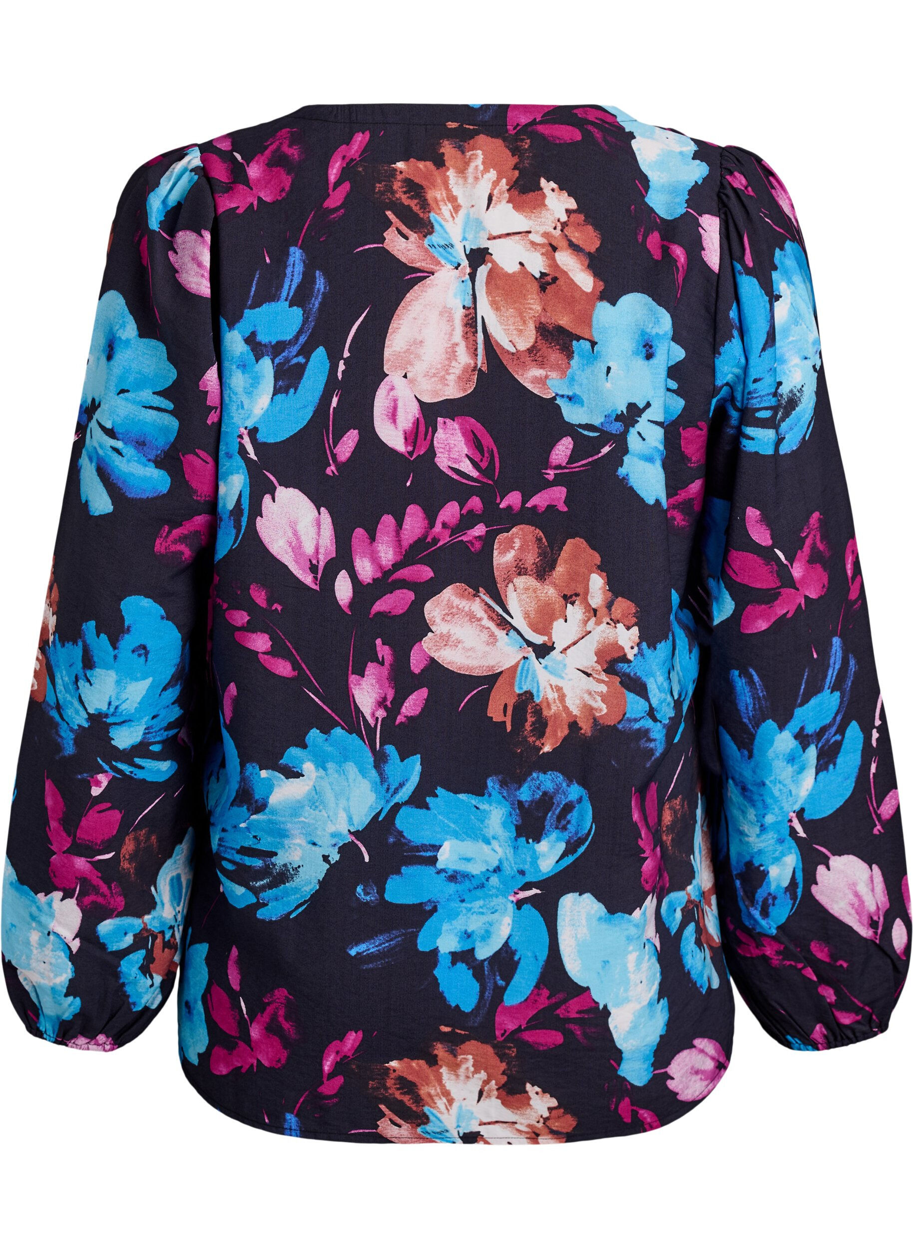Zizzifashion Viscose blouse with floral print and long sleeves, Black, Packshot image number 1