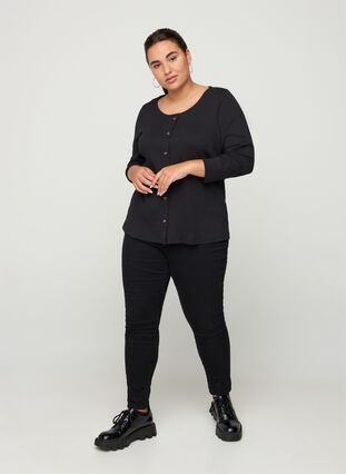 Blouse with 7/8 sleeves and buttons, Black, Model image number 2