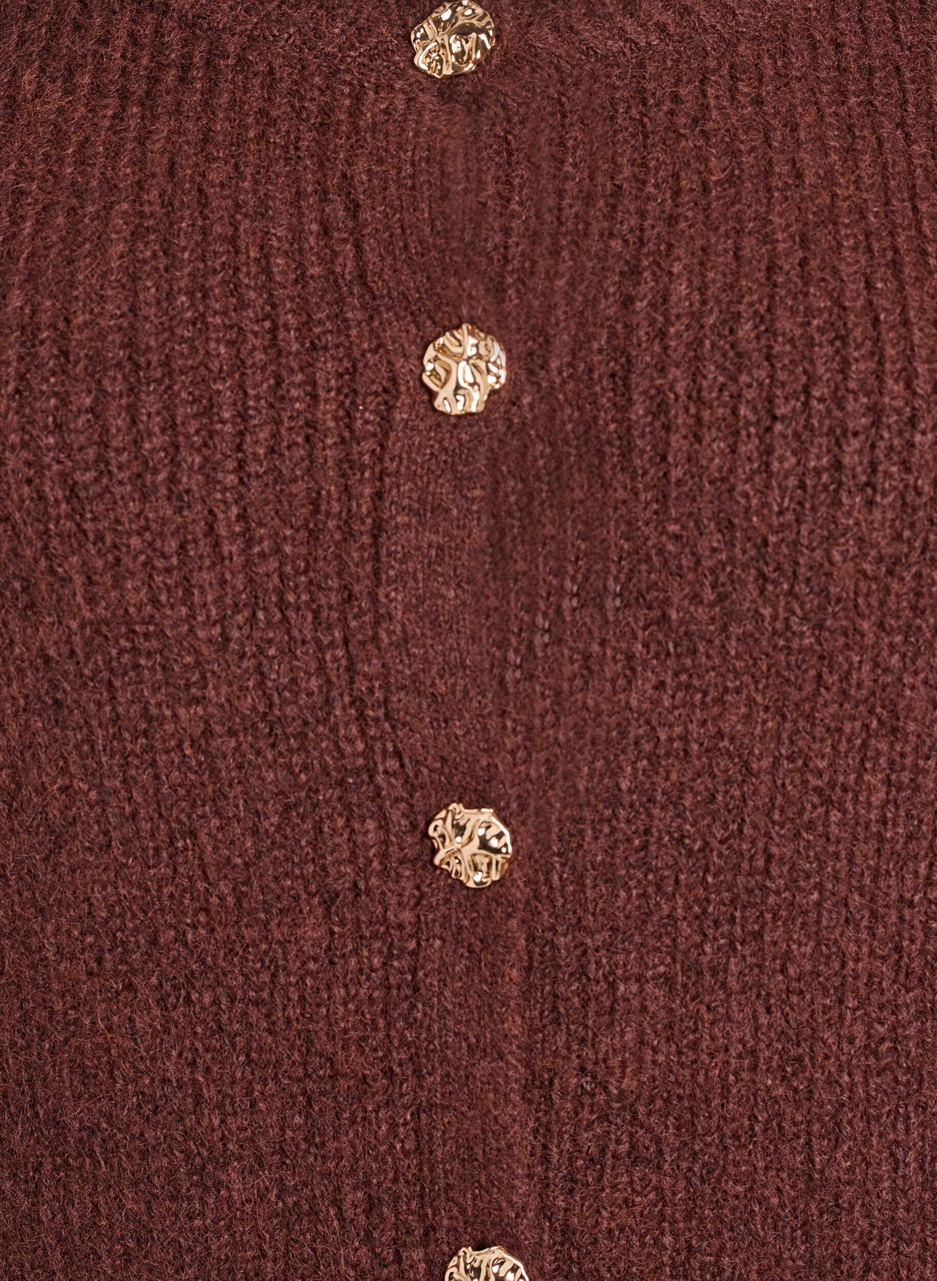 Zizzifashion Short cardigan with 3/4-sleeves and golden textured buttons, Brown, Packshot image number 2