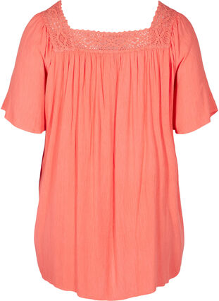 Short-sleeved viscose blouse with lace, Porcelain Rose, Packshot image number 1