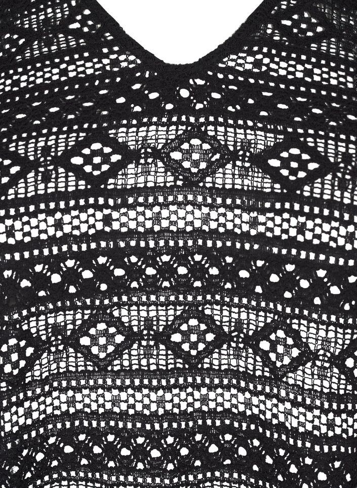 Blouse with hole pattern and 3/4 sleeves, Black, Packshot image number 2