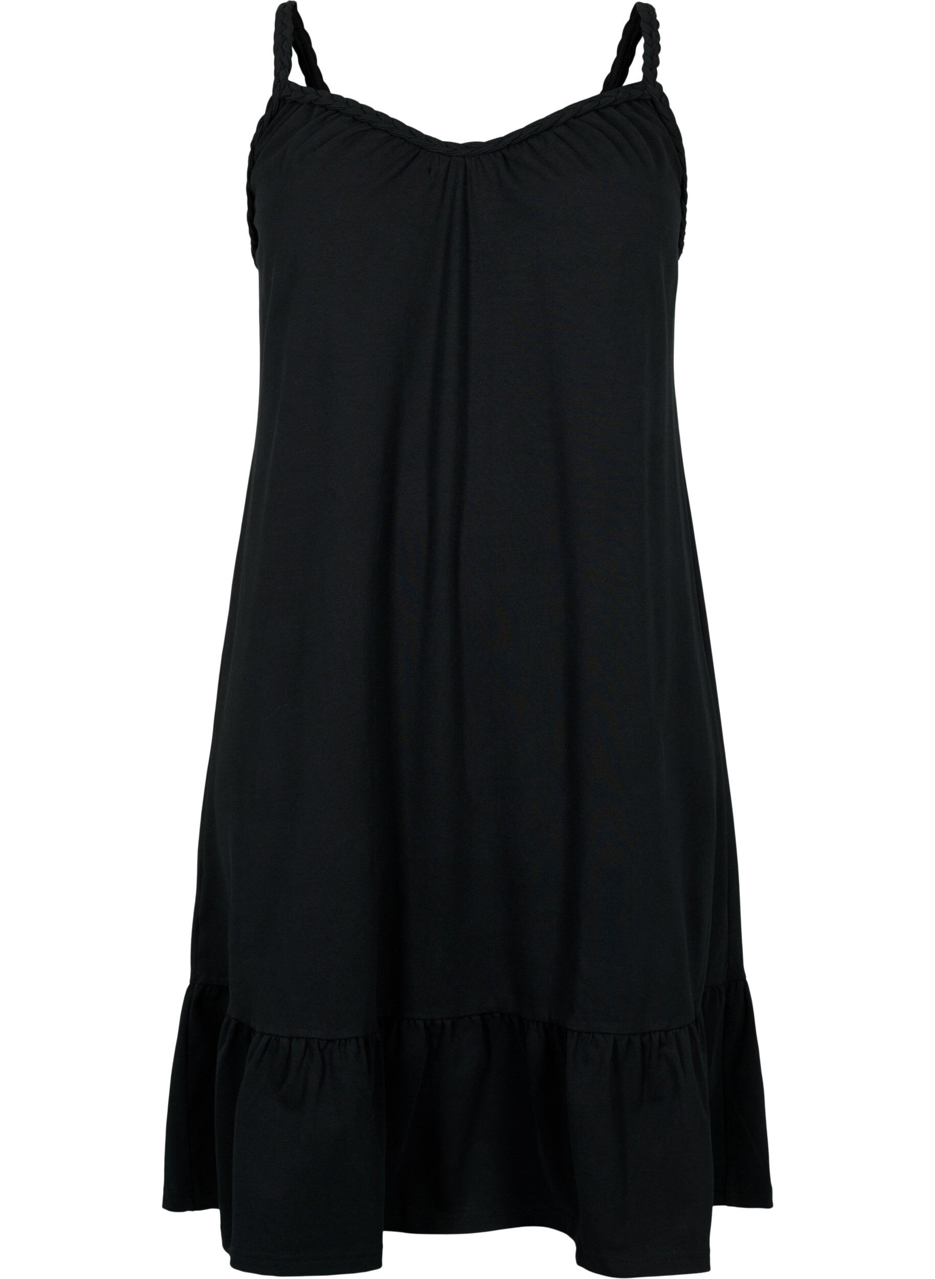 Zizzifashion Viscose beach dress with braided straps, Black, Packshot image number 0
