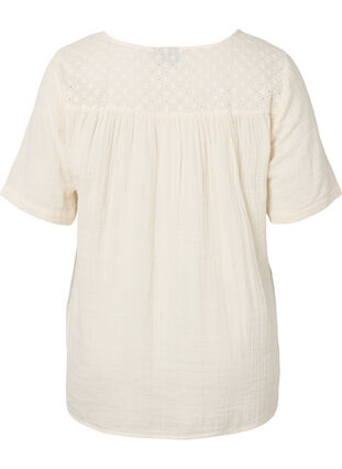 Cotton blouse with embroidery and short sleeves, Buttercream, Packshot image number 1