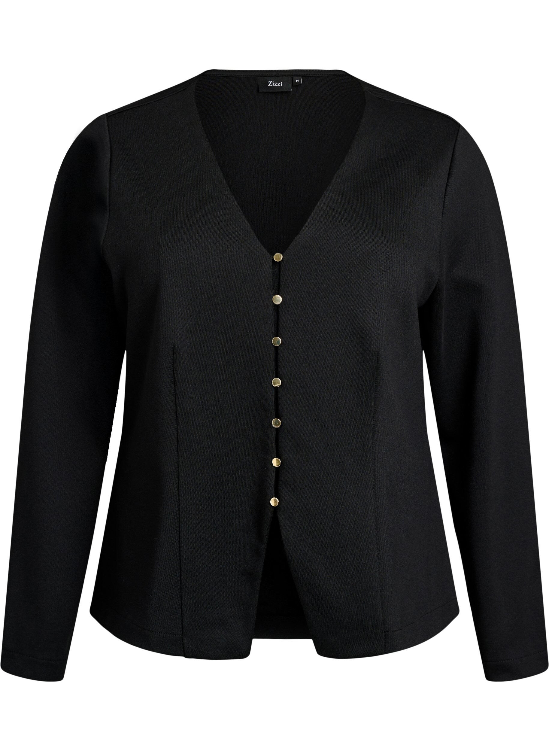 Zizzifashion V-neck cardigan with gold-coloured buttons, Black, Packshot image number 0