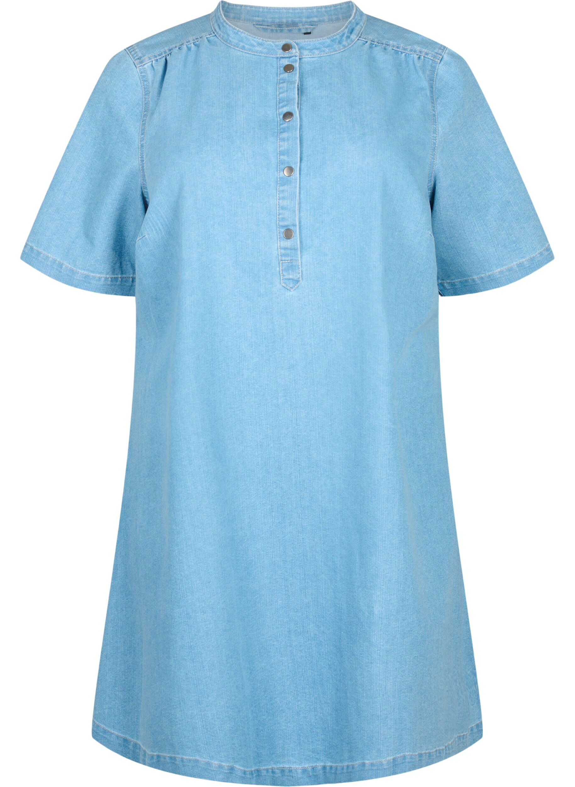 Zizzifashion A-shape denim dress with short sleeves, Light blue denim, Packshot image number 0