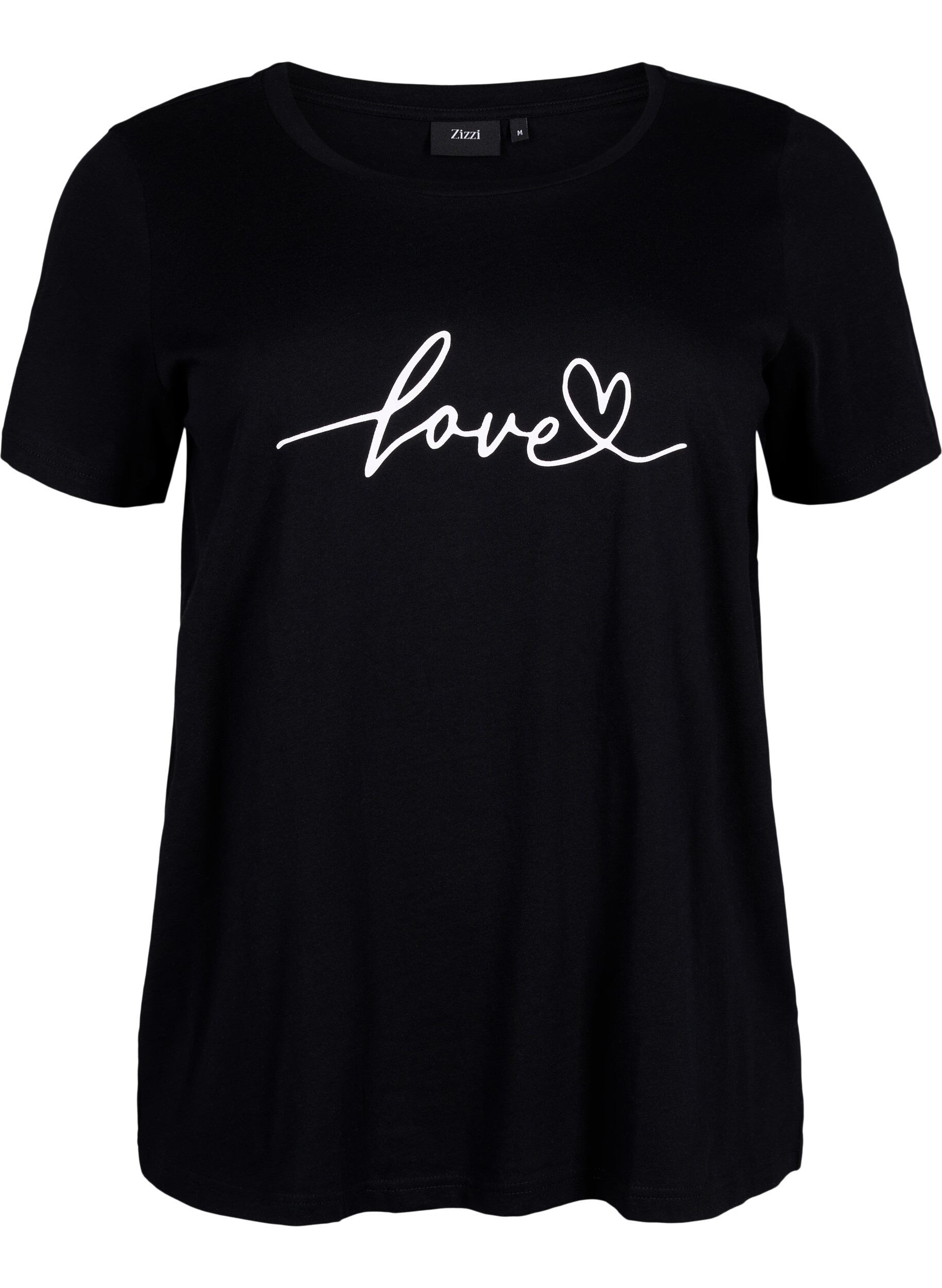 Zizzifashion Crew neck cotton T-shirt with print, Black W. Love, Packshot image number 0