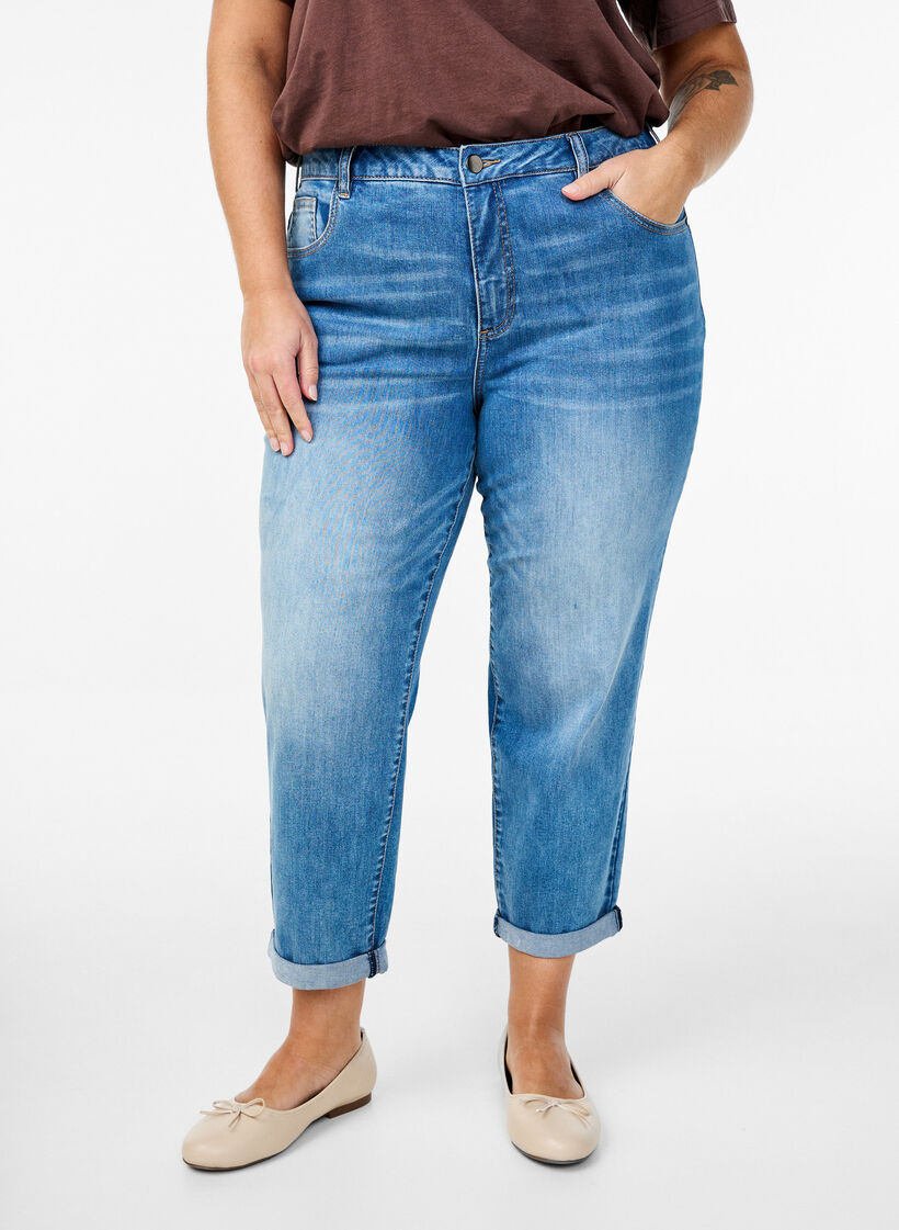 7/8 jeans with turn-ups and a high waist, Blue, Model image number 2