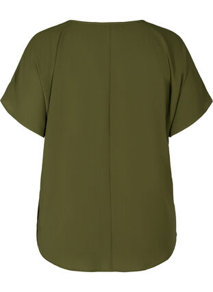 Blouse with short sleeves and a round neckline, Ivy Green, Packshot image number 1