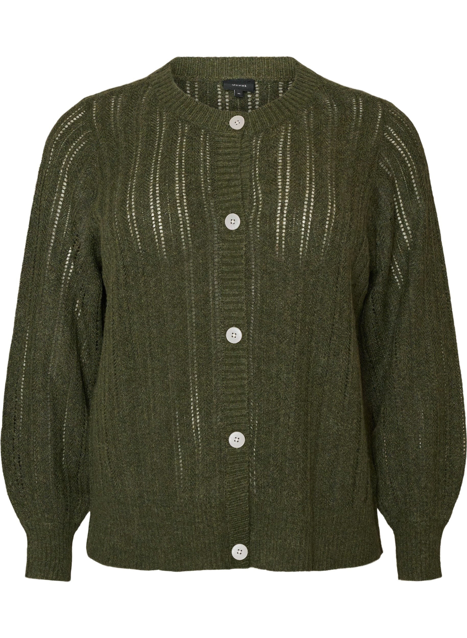 ZizzifashionKnitted cardigan with openwork pattern, Green, Packshot image number 0