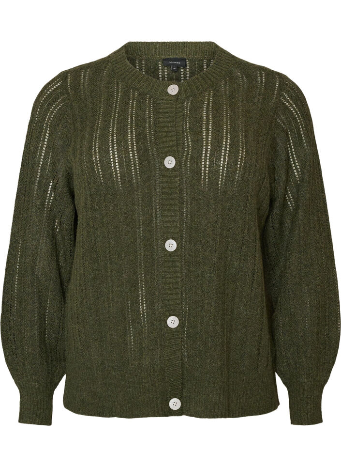 Knitted cardigan with openwork pattern, Green, Packshot image number 0