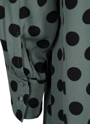 Polka dotted viscose dress with long sleeves and v-neck, Thyme Dot, Packshot image number 3