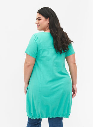 Short-sleeved cotton dress, Aqua Green, Model image number 1