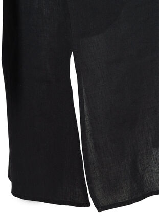 Short-sleeved dress in a cotton blend with linen, Black, Packshot image number 3