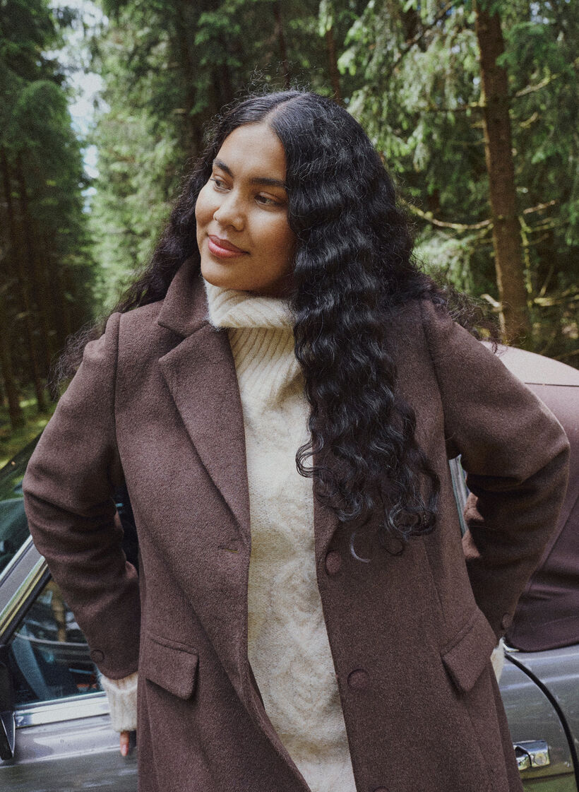 Wool blend coat with lapels and buttons, Brown, Image image number 0