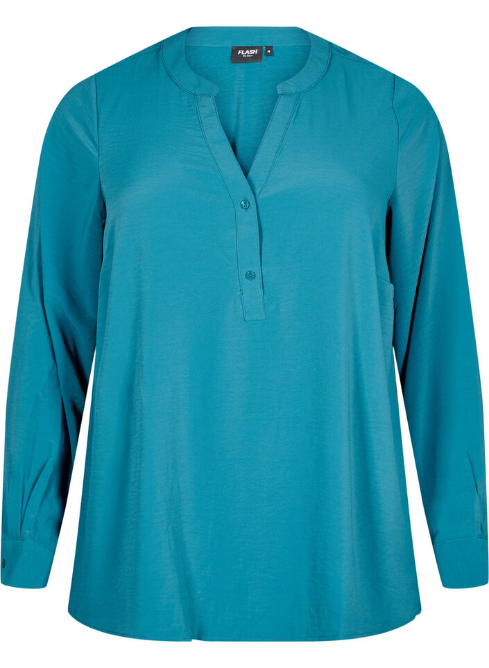 FLASH - Shirt blouse with long sleeves, Green, Packshot image number 0