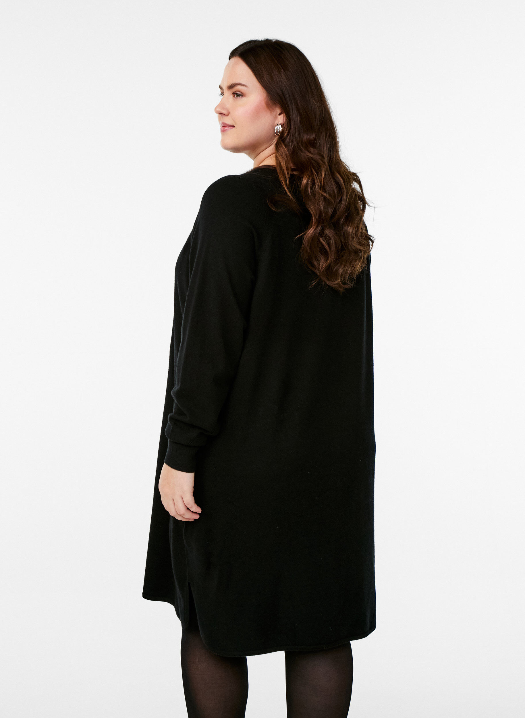 Zizzifashion Knitted dress with a round neck and knitted pattern, Black, Model image number 2