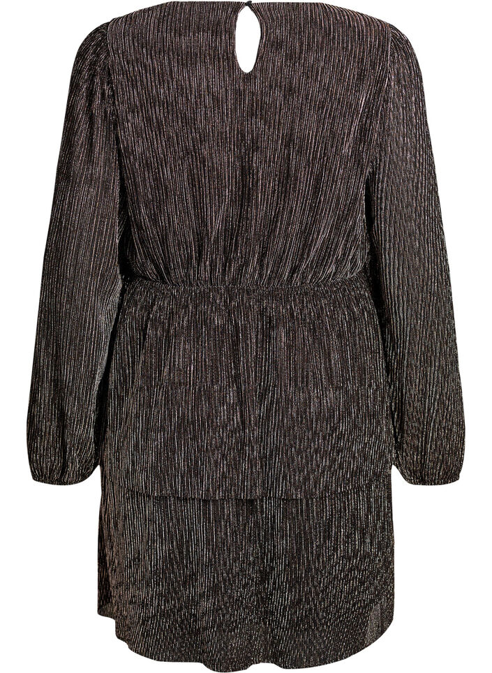 Short dress with glitter stripes and long sleeves, Black, Packshot image number 1