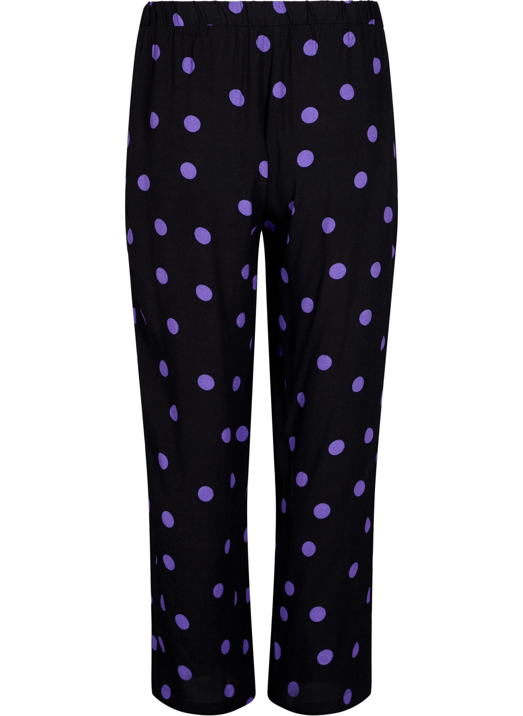 Zizzifashion Viscose trousers with polka dots, Black w. Purple Dot, Packshot image number 1
