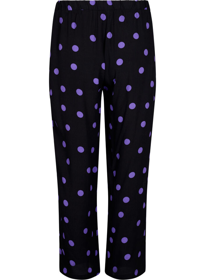 Viscose trousers with polka dots, Black w. Purple Dot, Packshot image number 1