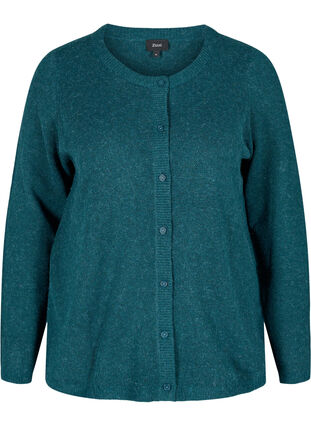 Short melange knitted cardigan with button fastening, Reflecting Pond Mel., Packshot image number 0