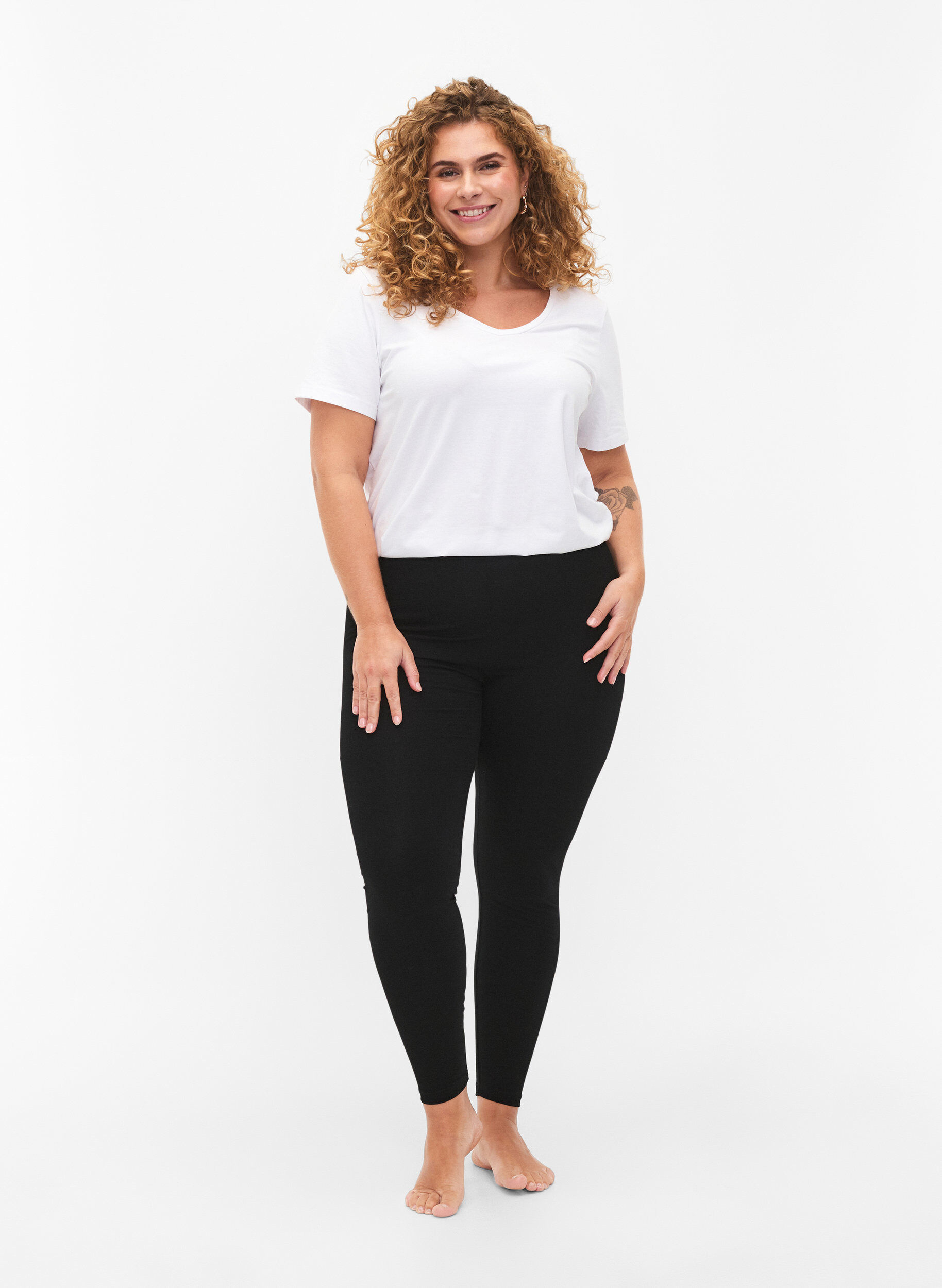 Zizzifashion 2-pack cotton leggings, Black, Model image number 1