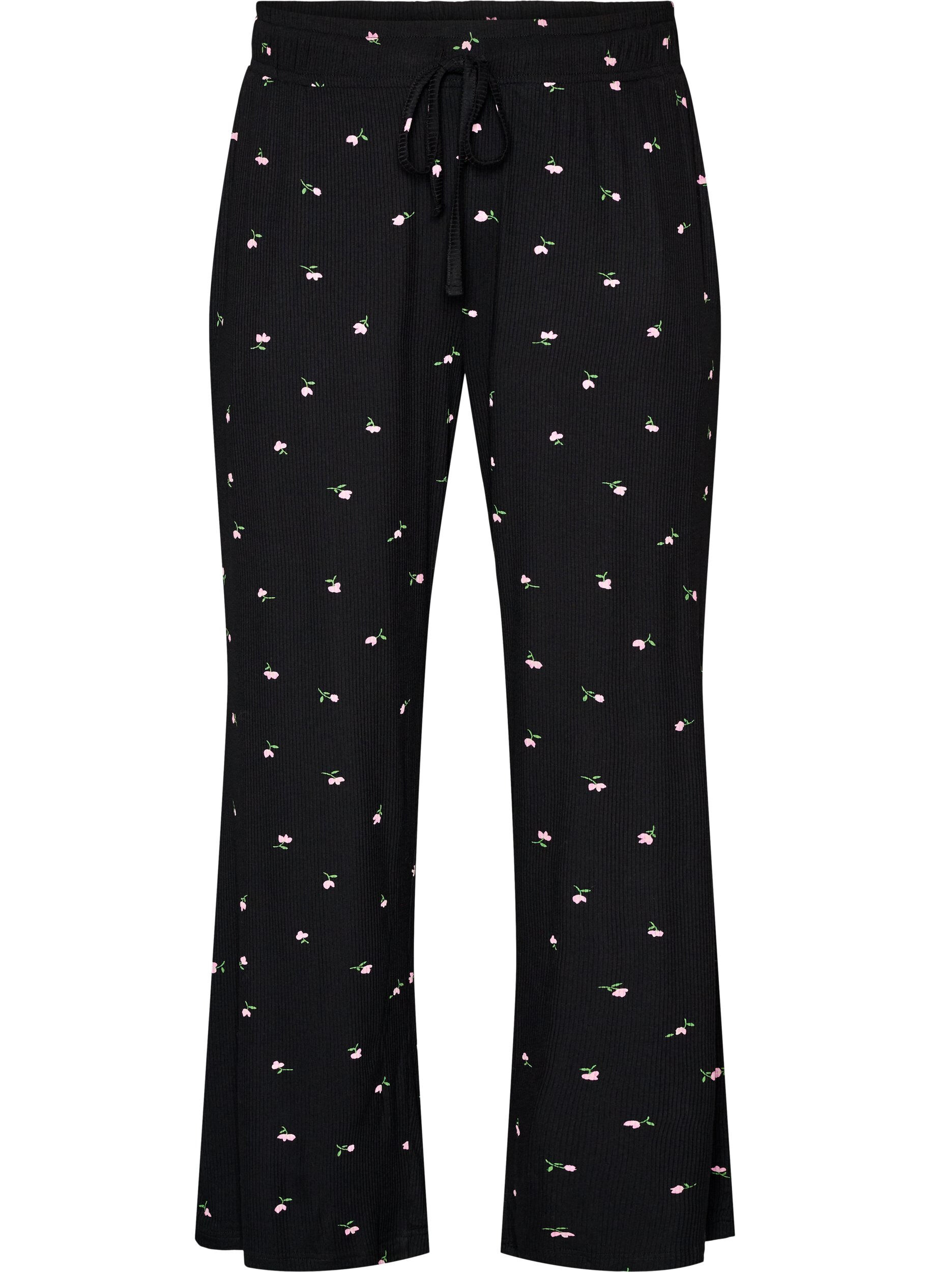 Pyjama bottoms with ribbed texture and floral print