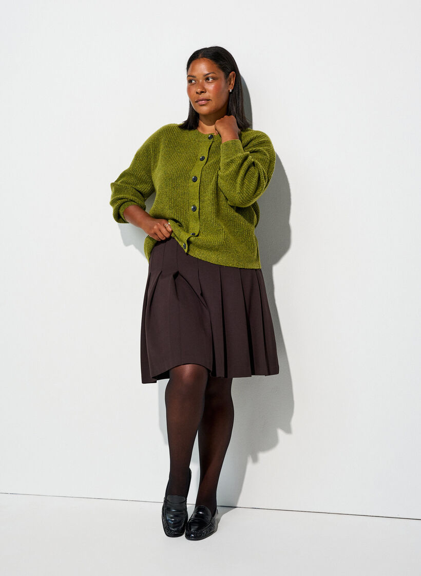 Rib knit cardigan with buttons, Green, Model image number 1