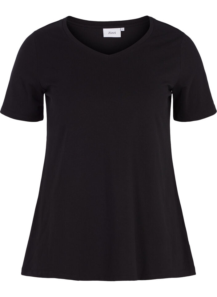 Solid coloured basic t-shirt in cotton, Black, Packshot image number 0