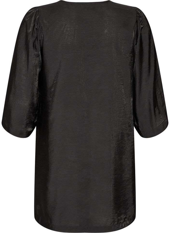 Shiny tunic with a V-neck and 3/4 sleeves, Black, Packshot image number 1