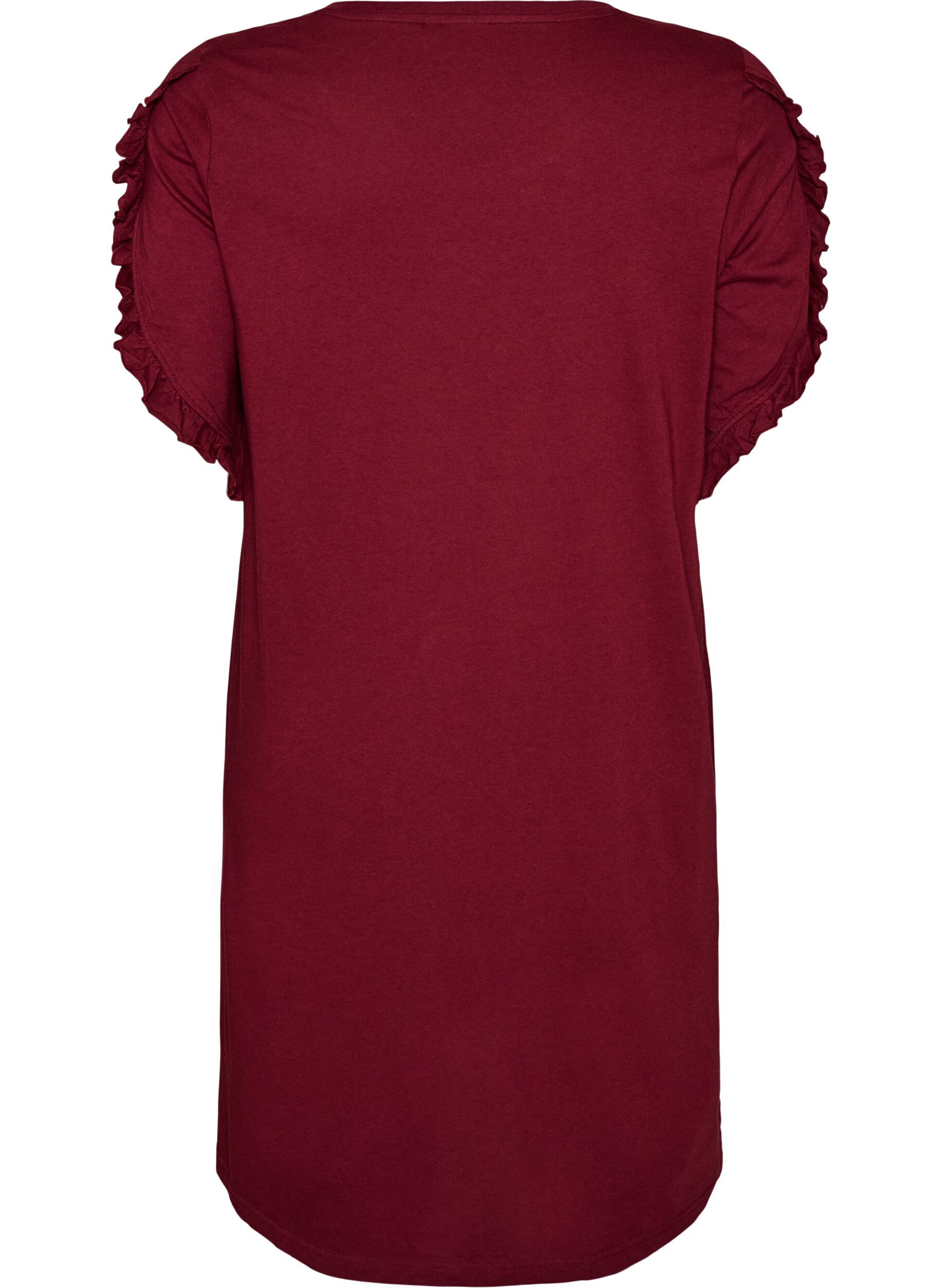 ZizzifashionNightgown in organic cotton with ruffle sleeves, Red, Packshot image number 1