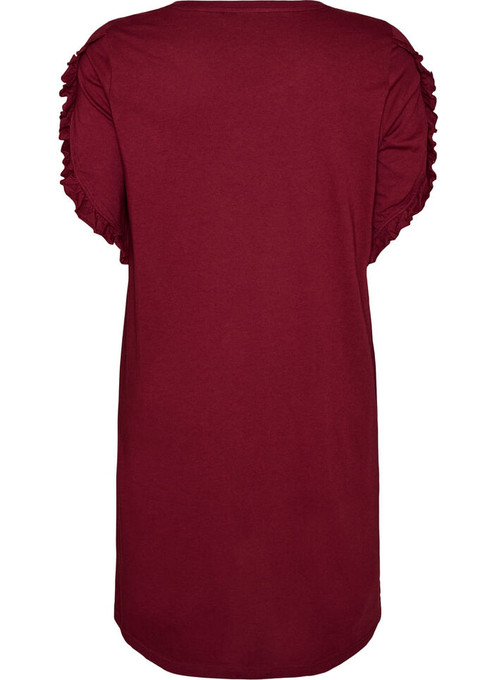 Nightgown in organic cotton with ruffle sleeves, Red, Packshot image number 1
