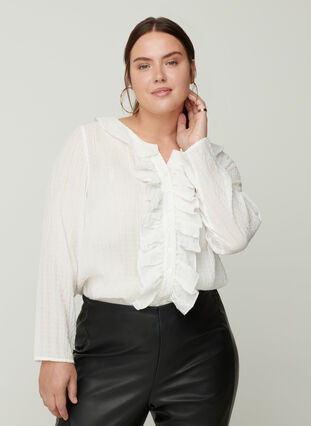 Frill blouse, Bright White, Model image number 0