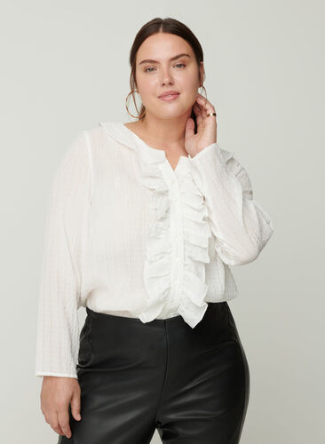 Frill blouse, Bright White, Model image number 0