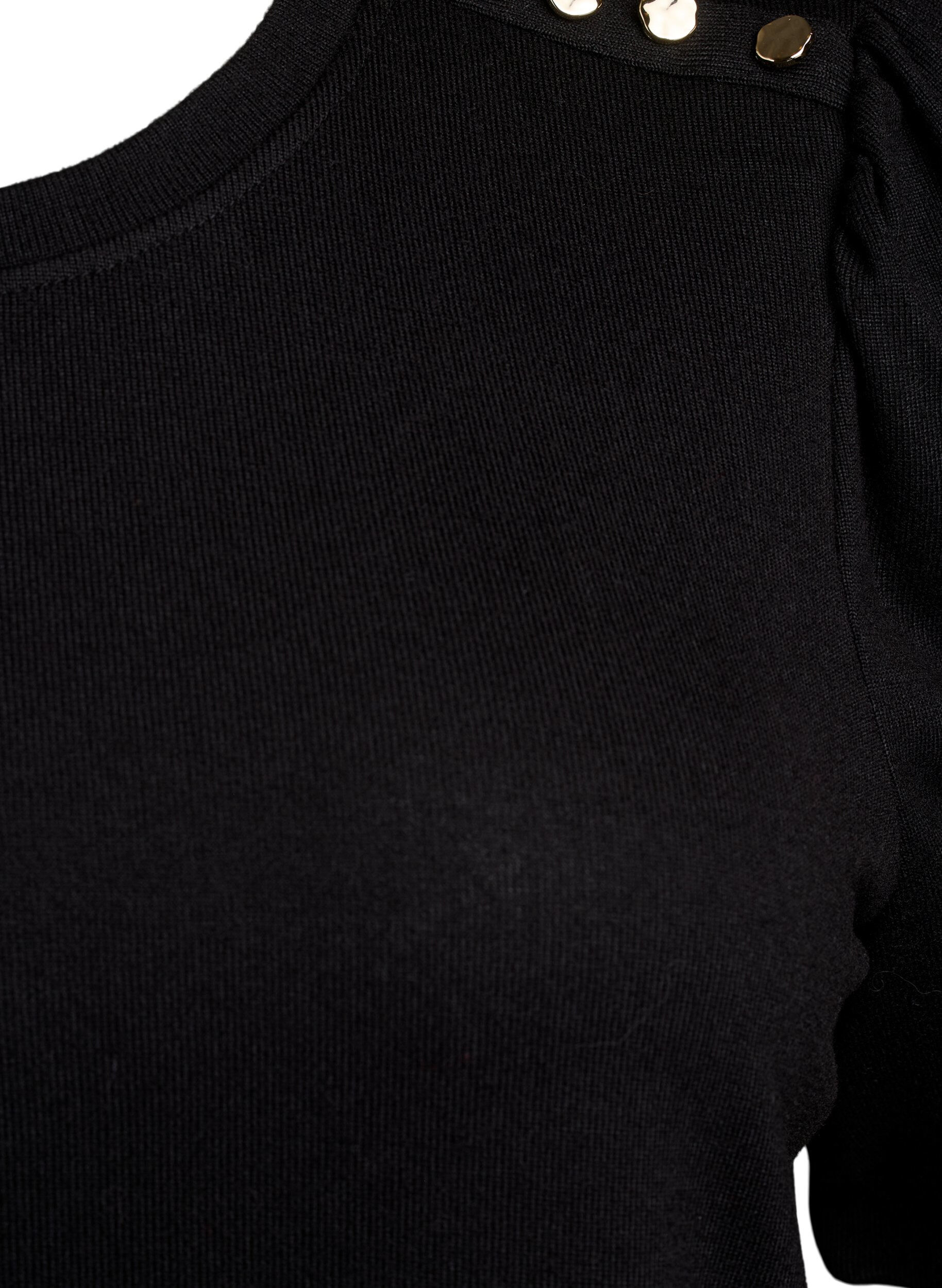 ZizzifashionBlouse with button detail and short puff sleeves, Black, Packshot image number 2