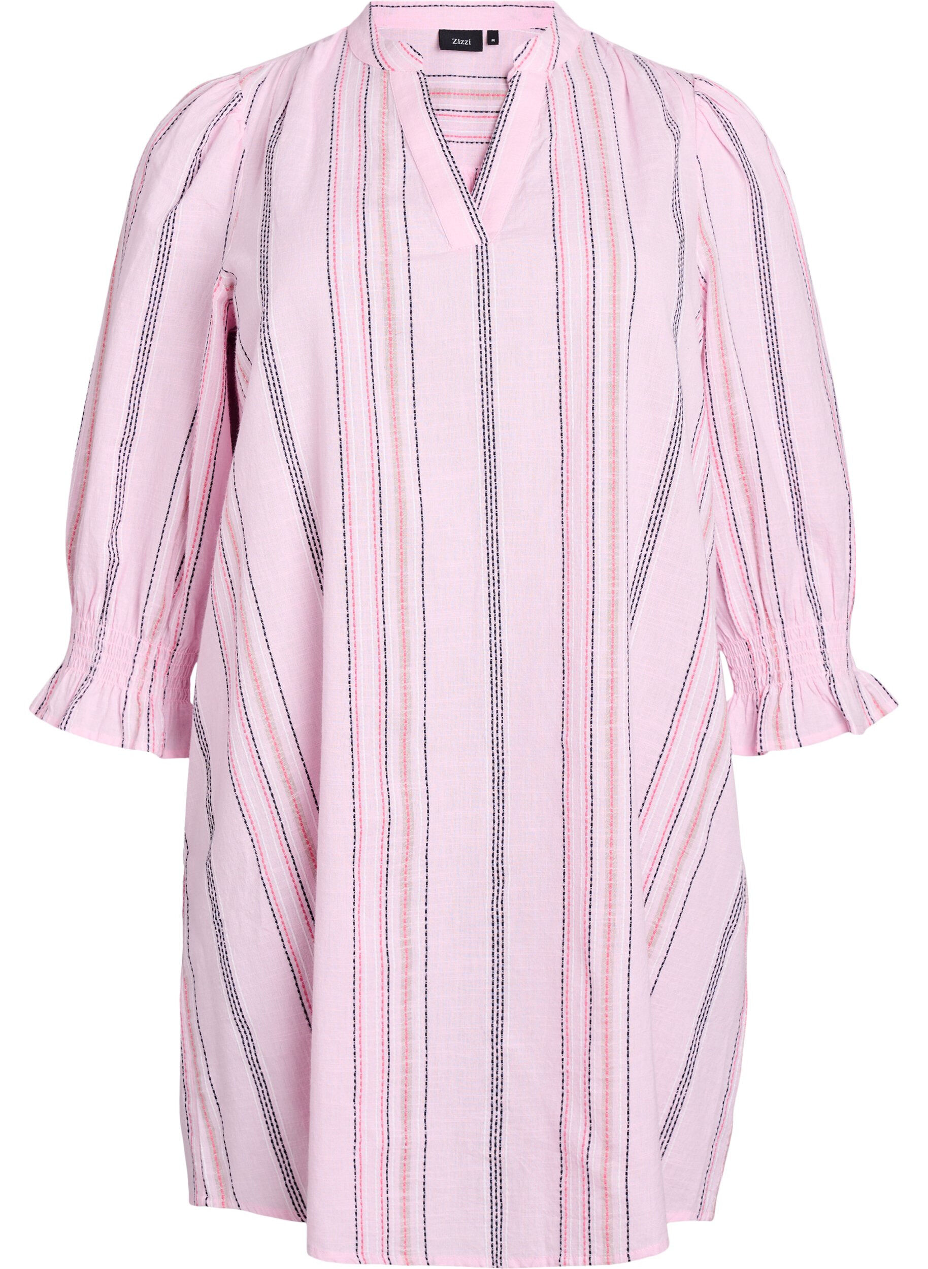 Short cotton dress with striped pattern