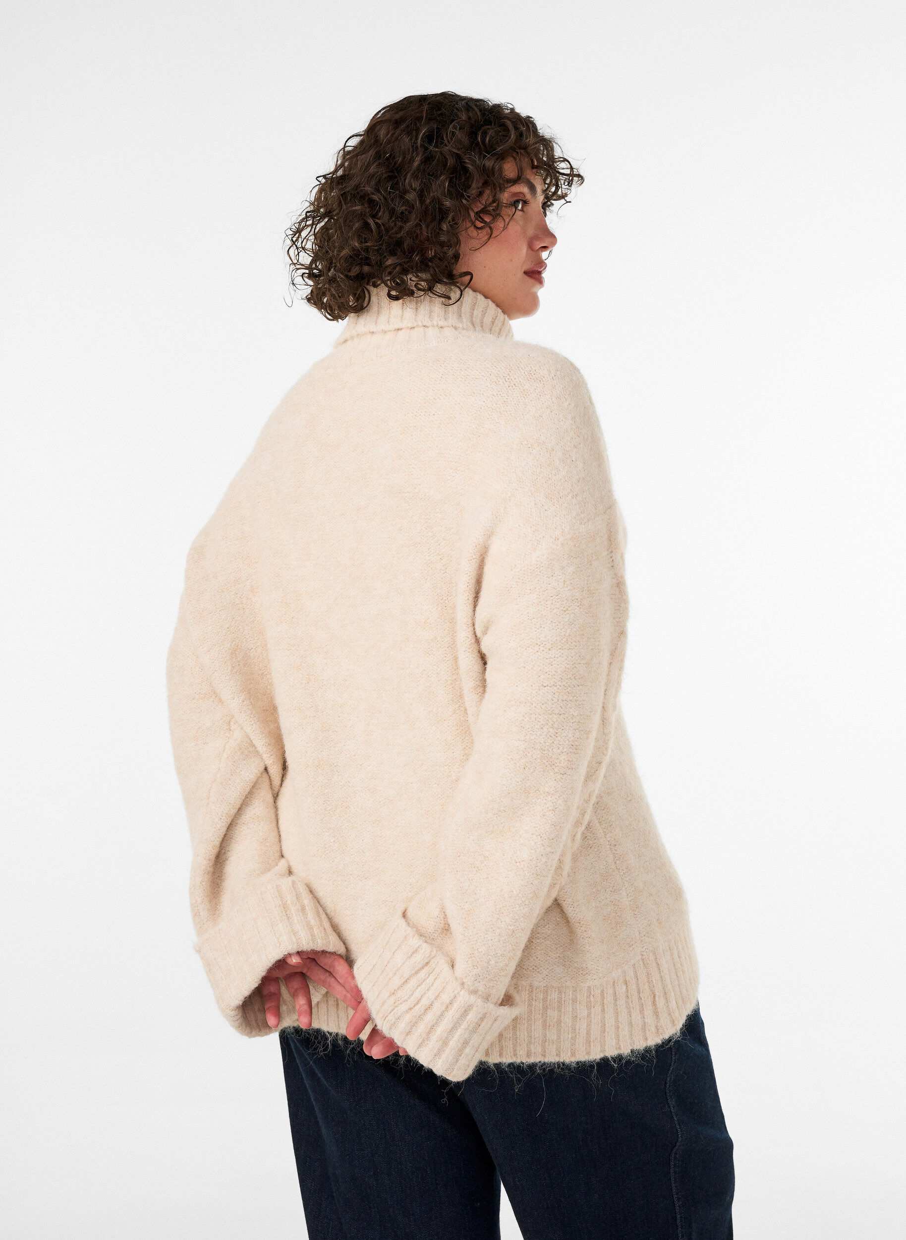 ZizzifashionJumper with turtleneck and cable knit, Vanilla, Model image number 2