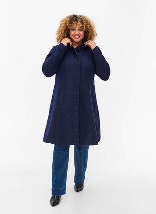 Coat with a hood and A-line cut, Night Sky Mel., Model image number 2