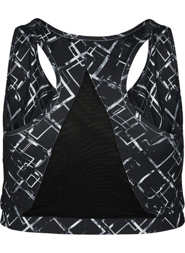 Printed sports bra with mesh, Square Black, Packshot image number 1