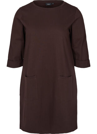 Cotton sweat dress with 3/4 sleeves and pockets, Molé, Packshot image number 0