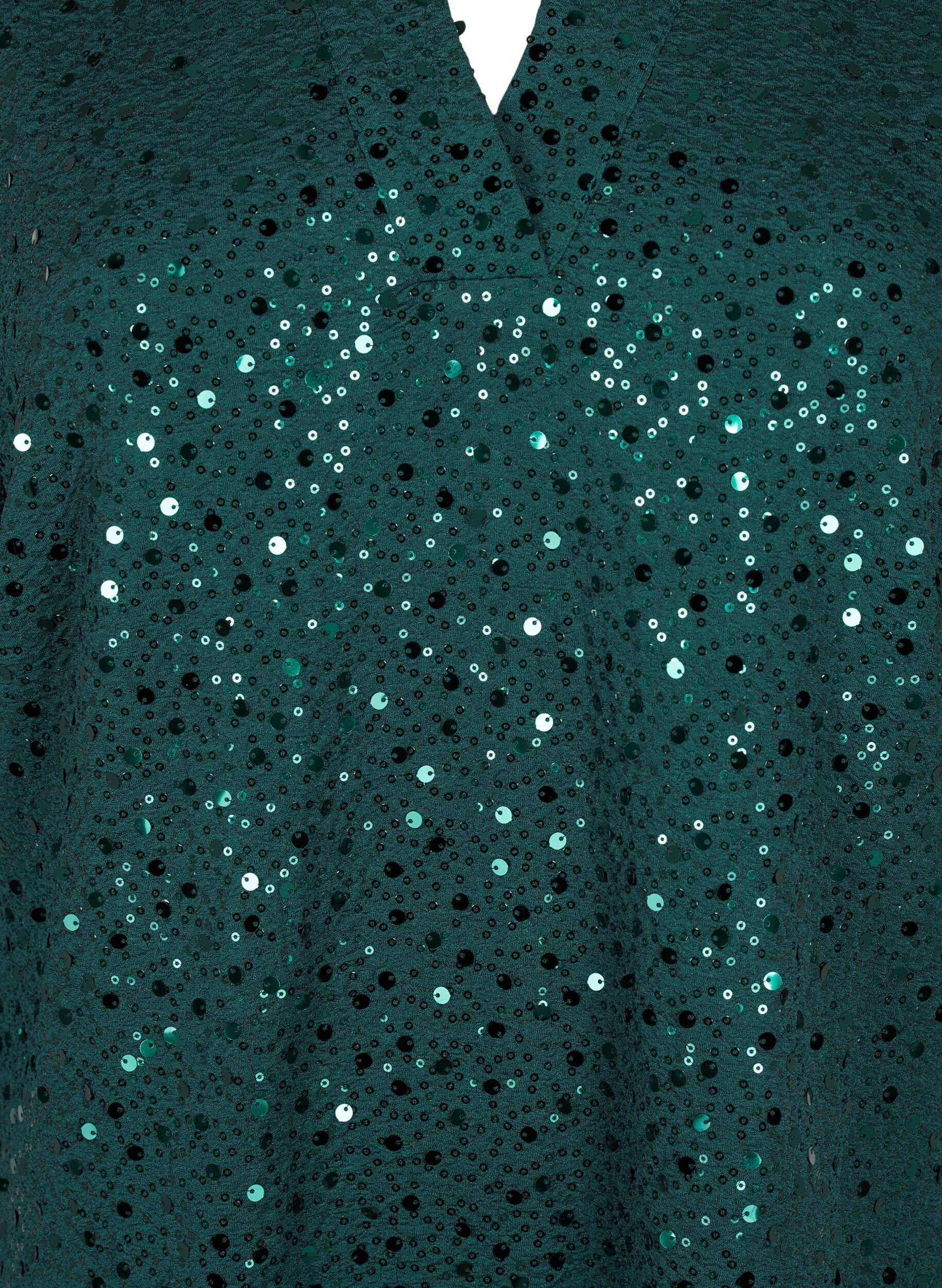 Zizzifashion Sequin dress with a V-neck and 3/4 sleeves, Rain Forest, Packshot image number 2