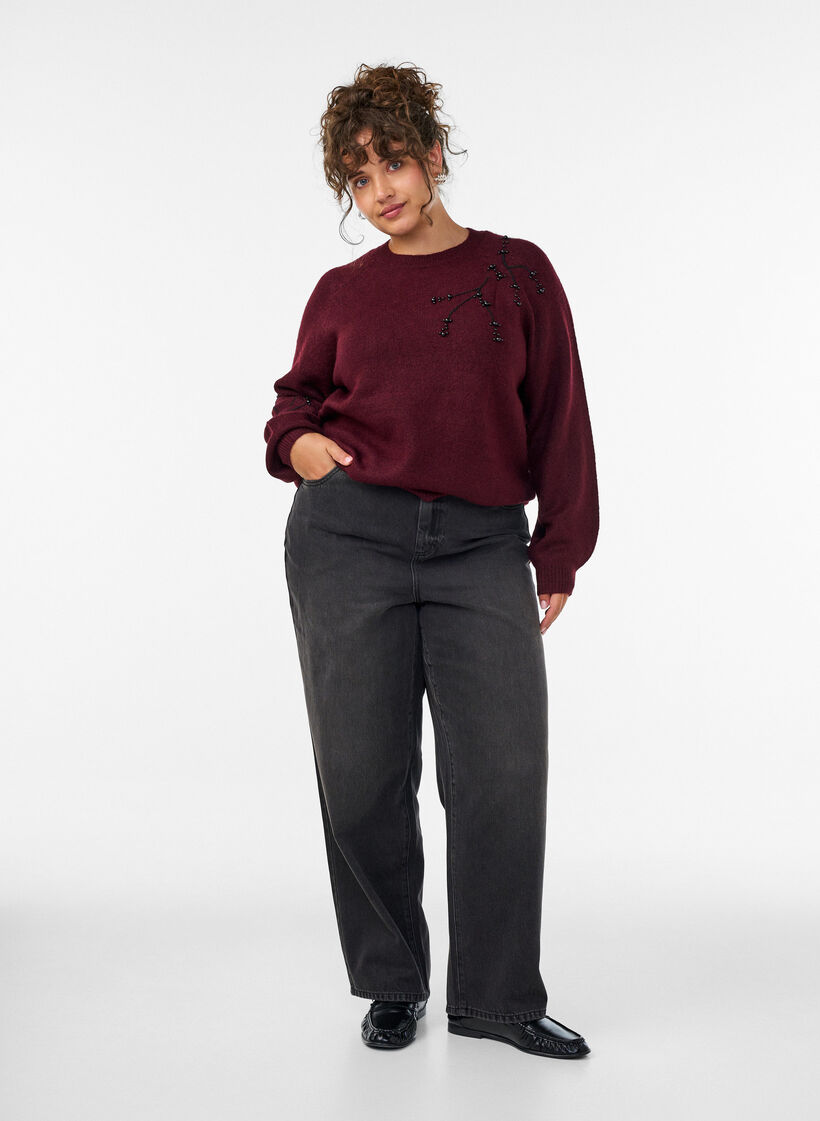 Jumper with pearl embroidery, Red, Model image number 1