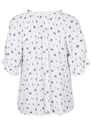 Floral viscose blouse with half-length sleeves, Bright White Flower, Packshot image number 1